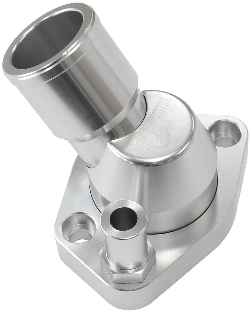 Aeroflow Billet 45° Swivel Thermostat Housing, Silver Finish