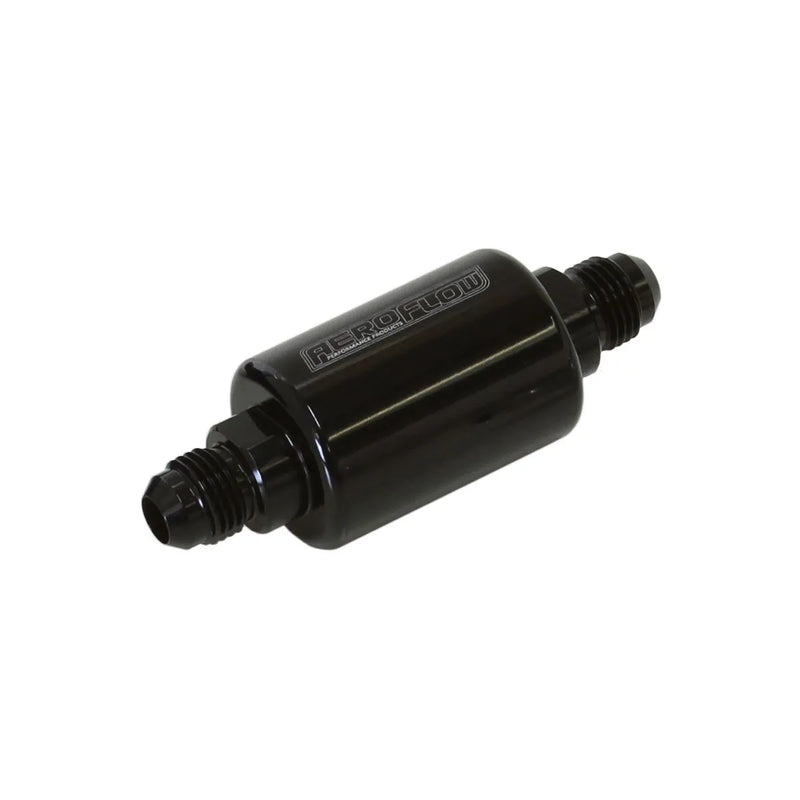 Aeroflow Stainless Steel 40 Micron Billet Fuel Filter -6AN - 1.25" x 3" - Black