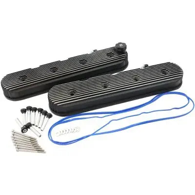 Aeroflow Retro Finned Valve Cover Set (GM LS Series) - Black Finish