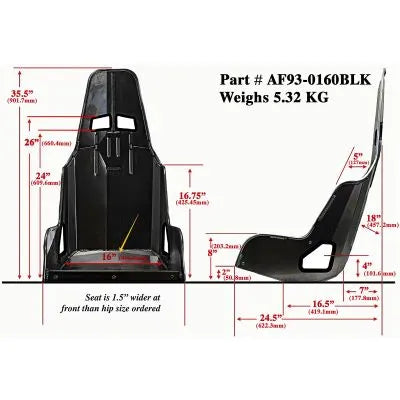 Aeroflow Pro Street Drag 16" Aluminium Race Seat - 406mm Hip Width - Black Finish