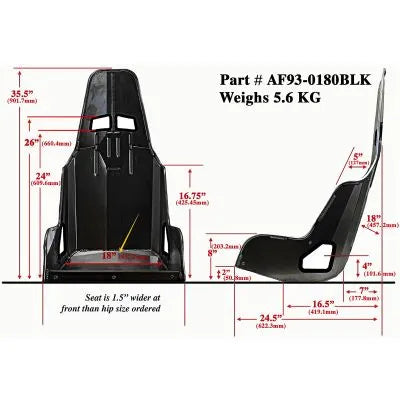 Aeroflow Pro Street Drag 18" Aluminium Race Seat - 457mm Hip Width - Black Finish