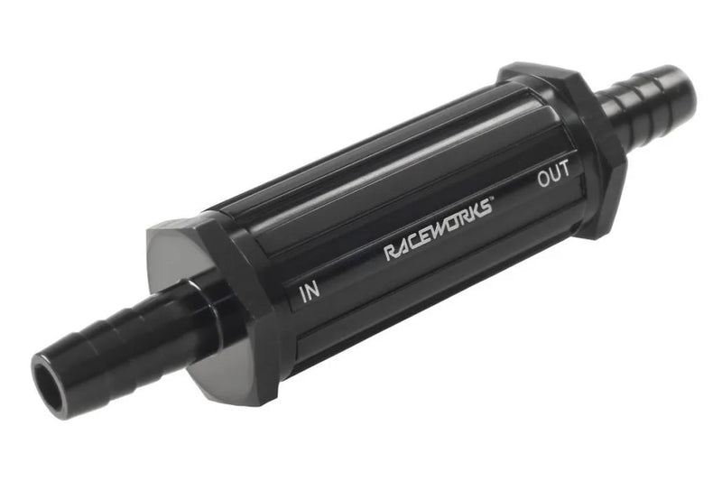 Raceworks Inline Fuel Filter 3/8"/10mm Barbs 30 Micron