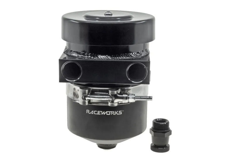Raceworks Catch Can Internal Breather Tank 1L With Drain Tap Black - Straight Ports