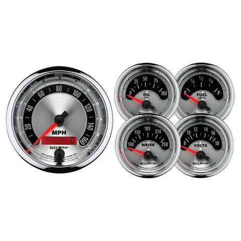 Autometer 5 pc. Gauge Kit 3-3/8" & 2-1/16" Electric Speedometer American Muscle