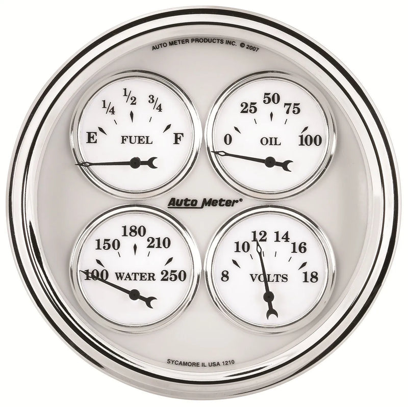Autometer 5" Quad Gauge 100 PSI/100-250 °F/8-18V/240-33 ohm Old-Tyme White II