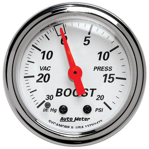 Autometer 2-1/16" Boost/Vacuum 30 In. HG/20 PSI Mechanical Arctic White