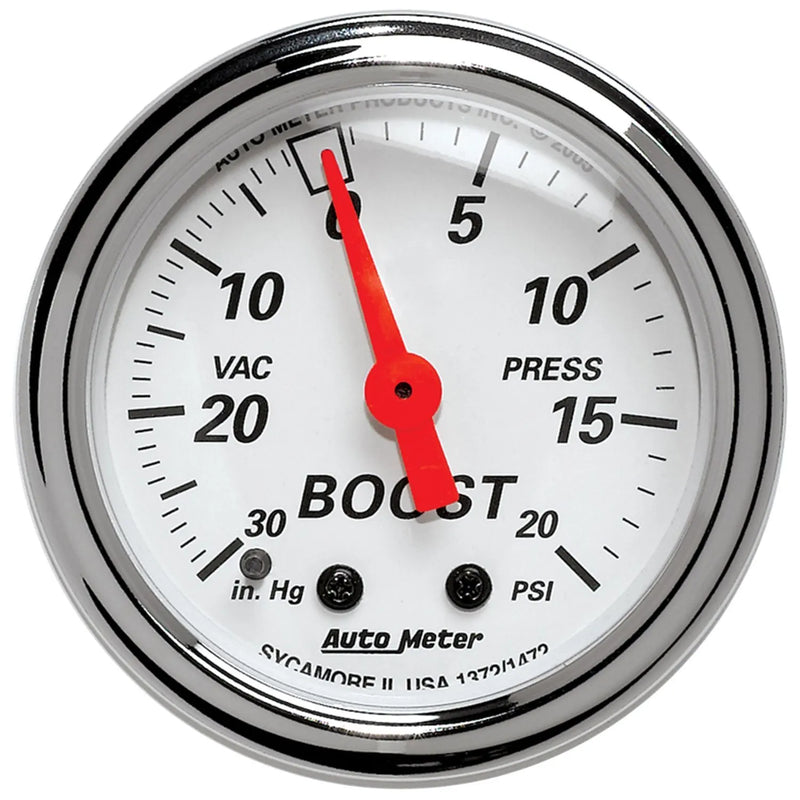 Autometer 2-1/16" Boost/Vacuum 30 In. HG/20 PSI Mechanical Arctic White