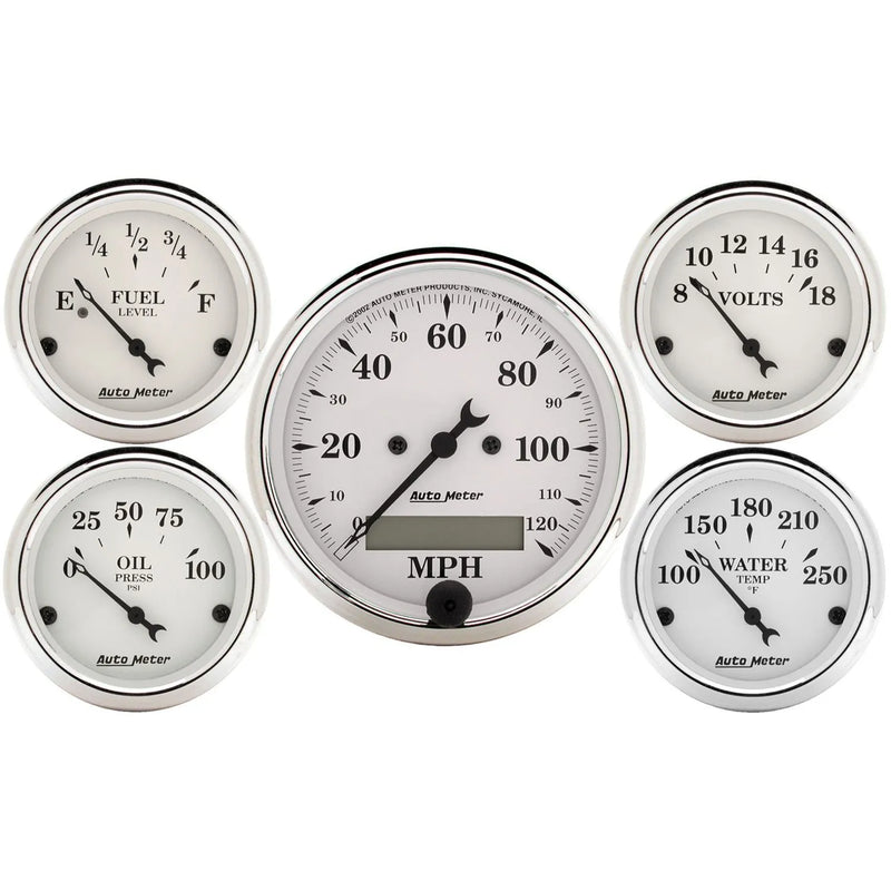 Autometer 5 Pc. Gauge Kit 3-1/8" & 2-1/16" Electric Speedometer Old Tyme White