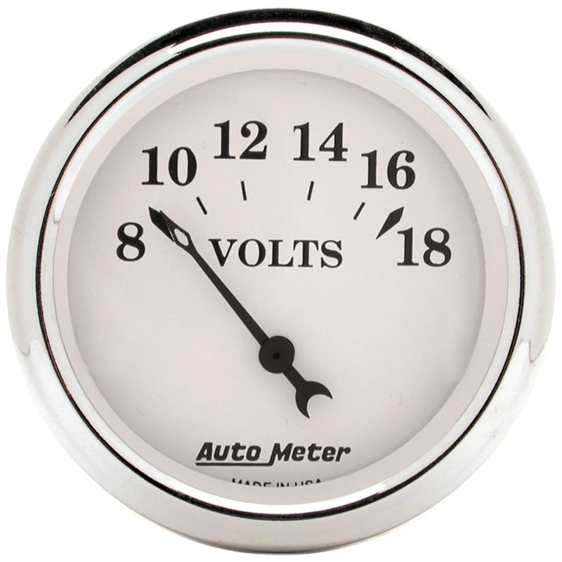 Autometer 2-1/16" Voltmeter 8-18V Air-Core Old-Tyme White