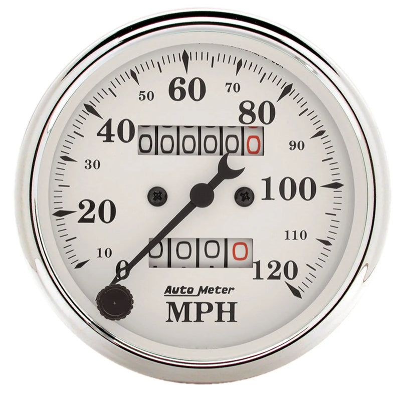 Autometer 3-1/8" Speedometer 0-120 MPH Mechanical Old-Tyme White