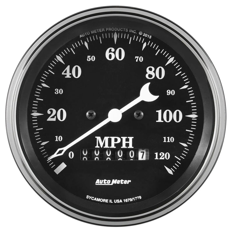 Autometer 3-3/8" Speedometer 0-120 MPH Electric w/Wheel ODO Old Tyme Black