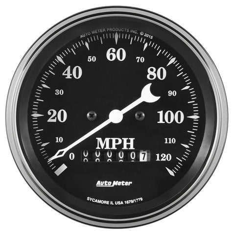 Autometer 3-3/8" Speedometer 0-120 MPH Electric w/Wheel ODO Old Tyme Black