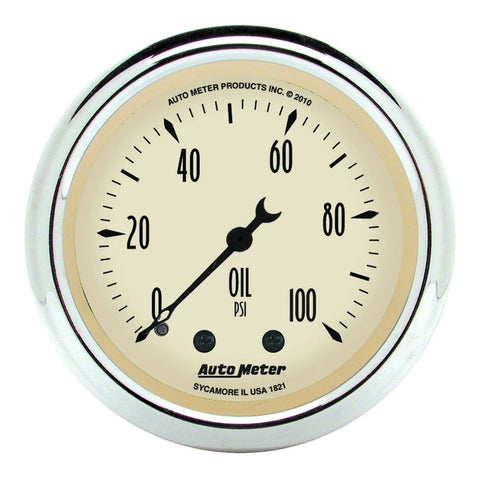 Autometer 2-1/16" Oil Pressure 0-100 PSI Mechanical Antique Beige