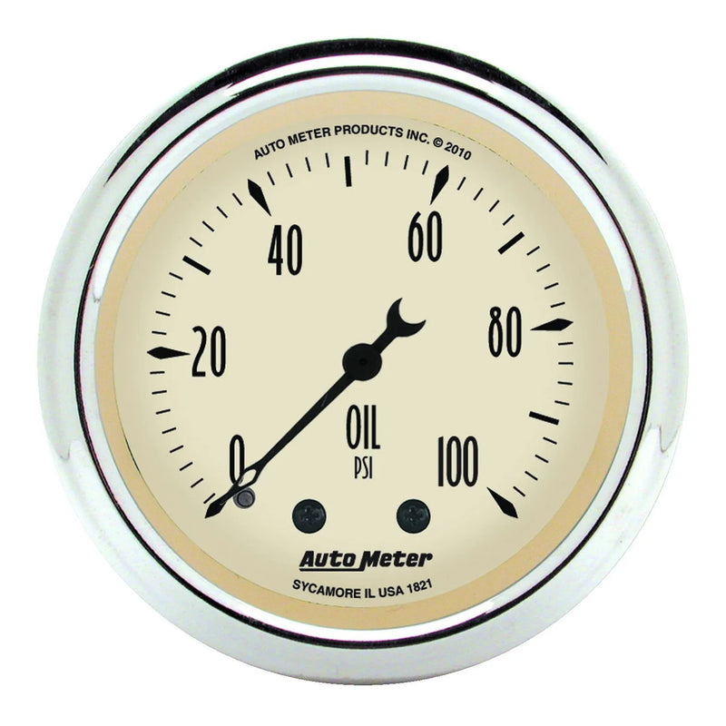 Autometer 2-1/16" Oil Pressure 0-100 PSI Mechanical Antique Beige