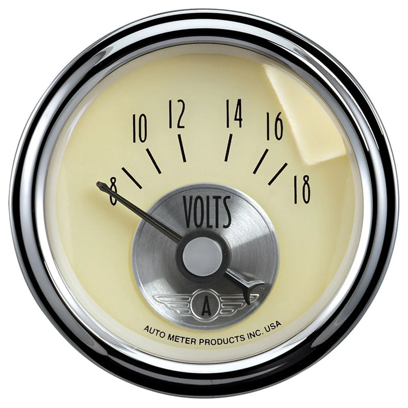 Autometer 2-1/16" Voltmeter 8-18V Air-Core Prestige Antique Ivory