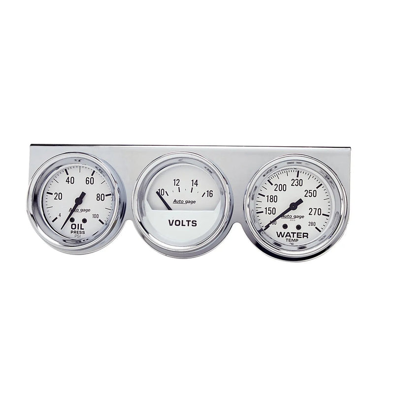 Autometer Gauge Console OILP/WTMP/Volt 2-5/8" 100 PSI/280 °F/16V White Dial Chrome BZL AG