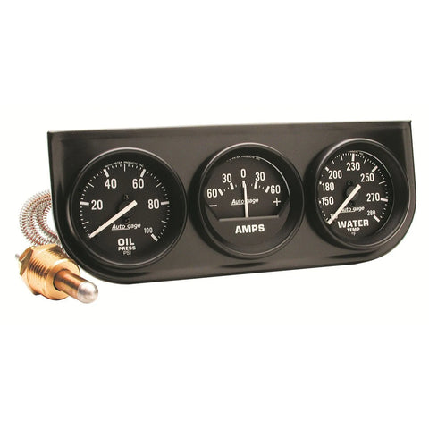 Autometer Gauge Console OILP/WTMP/Amp 2-1/16" 100 PSI/280 °F/60A Black Dial Black Bzl Autogage