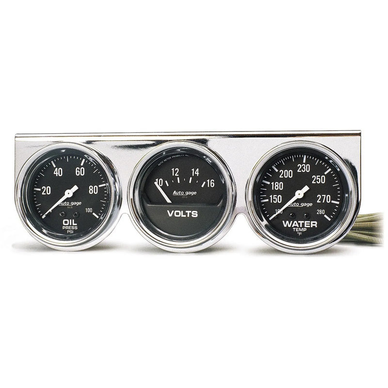 Autometer Gauge Console OILP/WTMP/Volt 2-5/8" 100 PSI/280 °F/16V Black Dial Chrome BZL AG