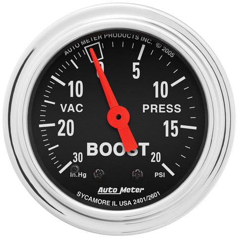 Autometer 2-1/16" Boost/Vacuum 30 In HG/20 PSI Mechanical Traditional Chrome