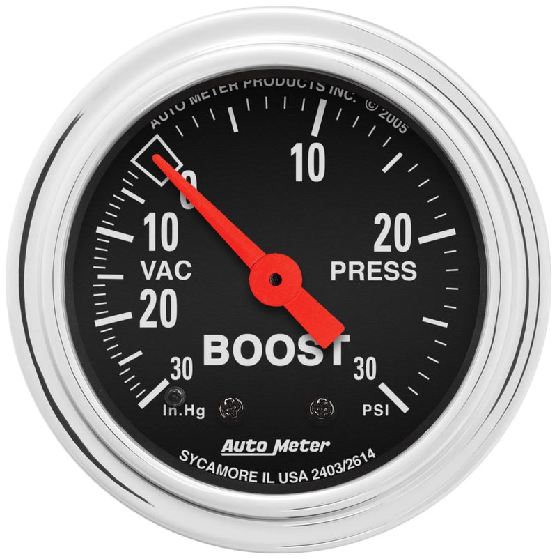 Autometer 2-1/16" Boost/Vacuum 30 In HG/30 PSI Mechanical Traditional Chrome