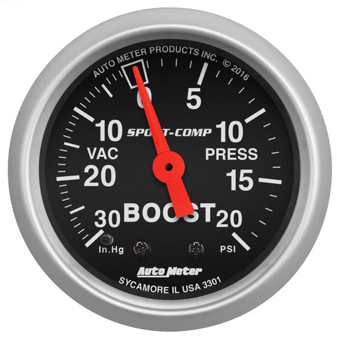 Autometer 2-1/16" Boost/Vacuum 30 In HG/20 PSI Mechanical Sport-Comp