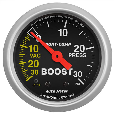 Autometer 2-1/16" Boost/Vacuum 30 In HG/30 PSI Mechanical Sport-Comp