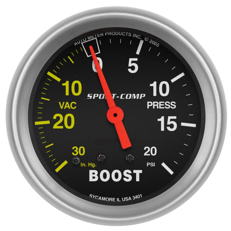 Autometer 2-5/8" Boost/Vacuum 30 In HG/20 PSI Mechanical Sport-Comp