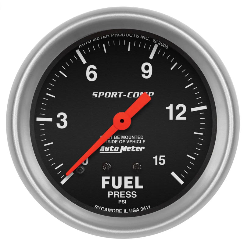 Autometer 2-5/8" Fuel Pressure 0-15 PSI Mechanical Sport-Comp