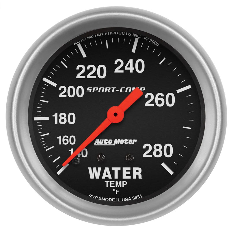 Autometer 2-5/8" Water Temperature 140-280 °F 6 Ft. Mechanical Sport-Comp