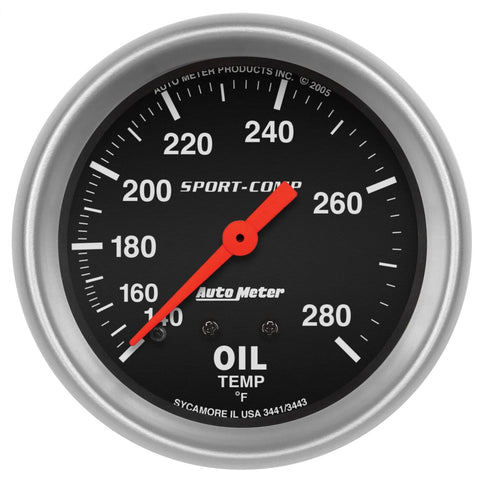 Autometer 2-5/8" Oil Temperature 140-280 °F 12 Ft. Mechanical Sport-Comp