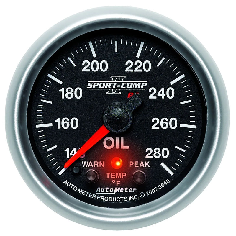 Autometer 2-1/16" Oil Temperature w/Peak & Warn 140-280 °F Stepper Motor Sport-Comp II