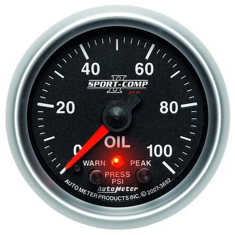 Autometer 2-1/16" Oil Pressure w/Peak & Warn 0-100 PSI Stepper Motor Sport-Comp II