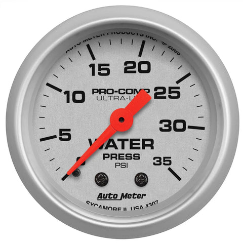 Autometer 2-1/16" Water Pressure 0-35 PSI Mechanical Ultra-Lite