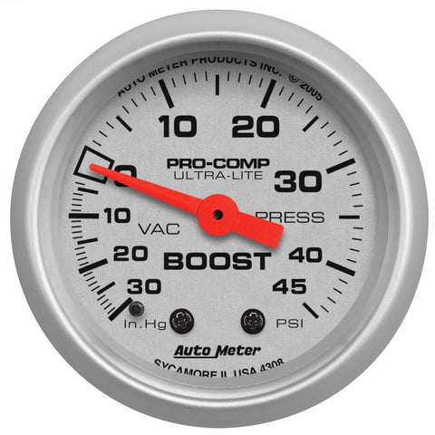 Autometer 2-1/16" Boost/Vacuum 30 In HG/45 PSI Mechanical Ultra-Lite