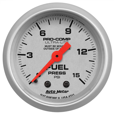 Autometer 2-1/16" Fuel Pressure 0-15 PSI Mechanical Ultra-Lite