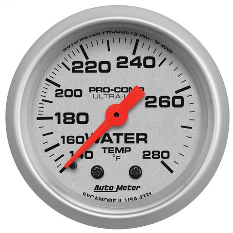 Autometer 2-1/16" Water Temperature 140-280 °F 6 Ft. Mechanical Ultra-Lite