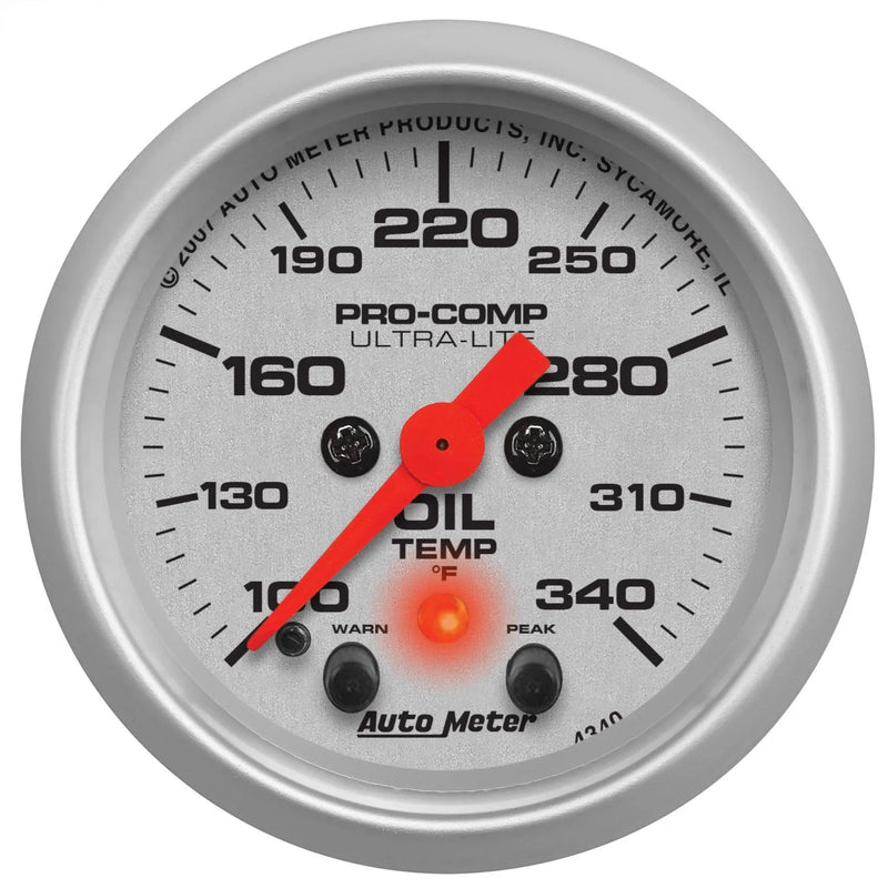 Autometer 2-1/16" Oil Temperature w/Peak & Warn 100-340 °F Stepper Motor Ultra-Lite