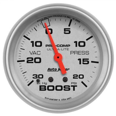 Autometer 2-5/8" Boost/Vacuum 30 In HG/20 PSI Mechanical Ultra-Lite