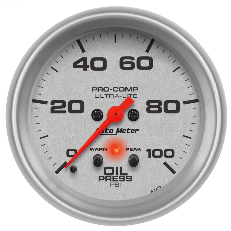Autometer 2-5/8" Oil Pressure w/Peak & Warn 0-100 PSI Stepper Motor Ultra-Lite