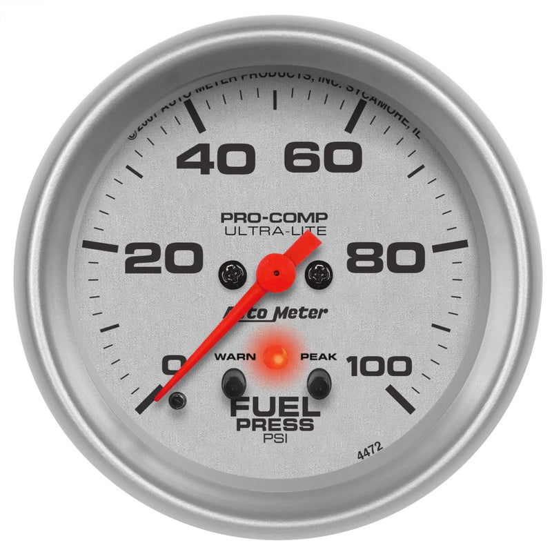 Autometer 2-5/8" Fuel Pressure w/Peak & Warn 0-100 PSI Stepper Motor Ultra-Lite
