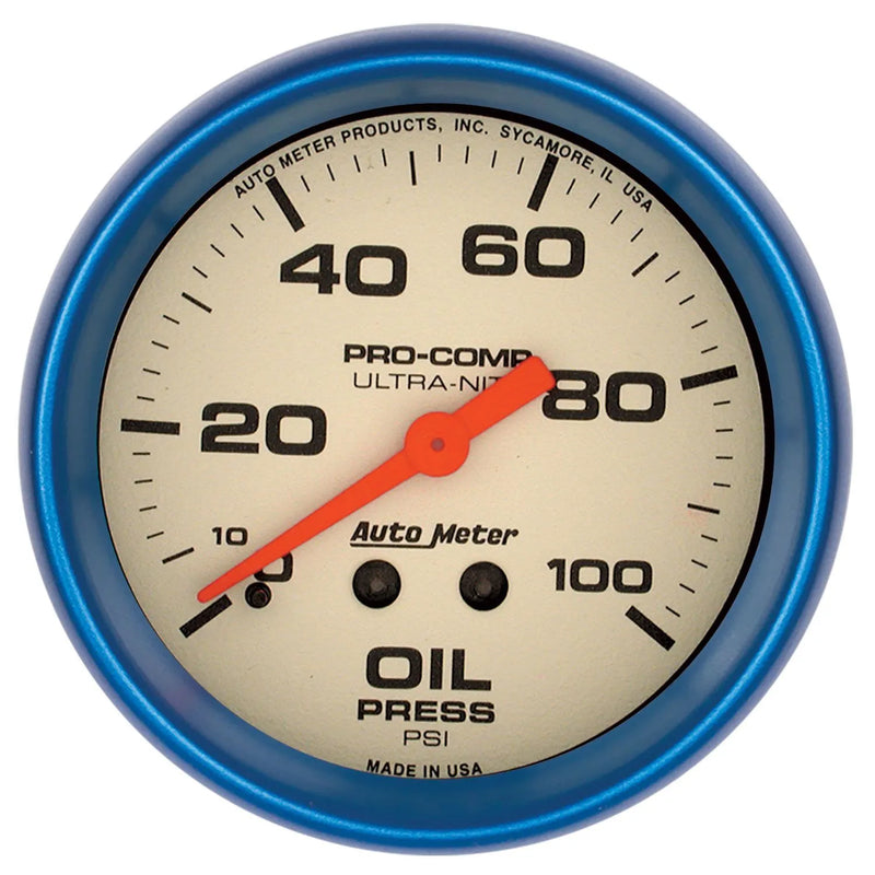 Autometer 2-5/8" Oil Pressure 0-100 PSI Mechanical Ultra-Nite
