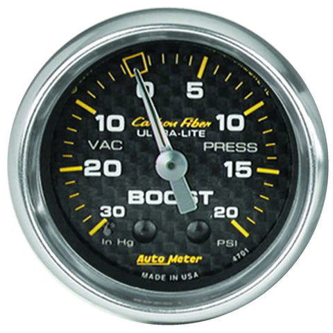 Autometer 2-1/16" Boost/Vacuum 30 In HG/20 PSI Mechanical Carbon Fiber