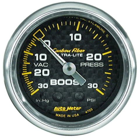 Autometer 2-1/16" Boost/Vacuum 30 In HG/30 PSI Mechanical Carbon Fiber