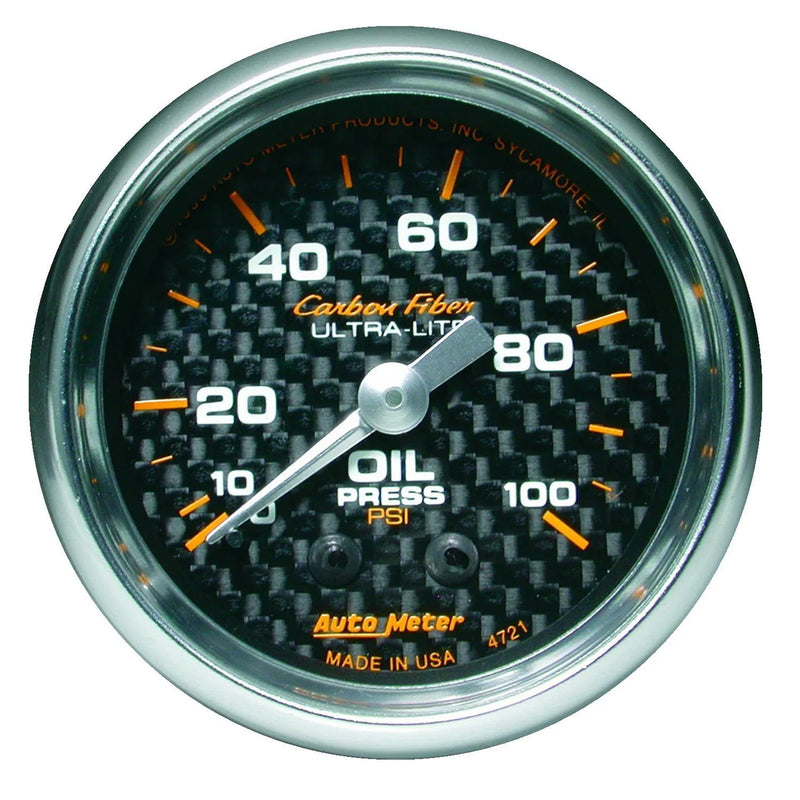 Autometer 2-1/16" Oil Pressure 0-100 PSI Mechanical Carbon Fiber