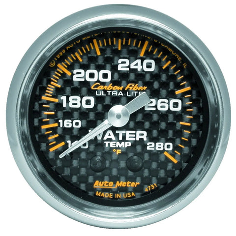 Autometer 2-1/16" Water Temperature 140-280 °F 6 Ft. Mechanical Carbon Fiber
