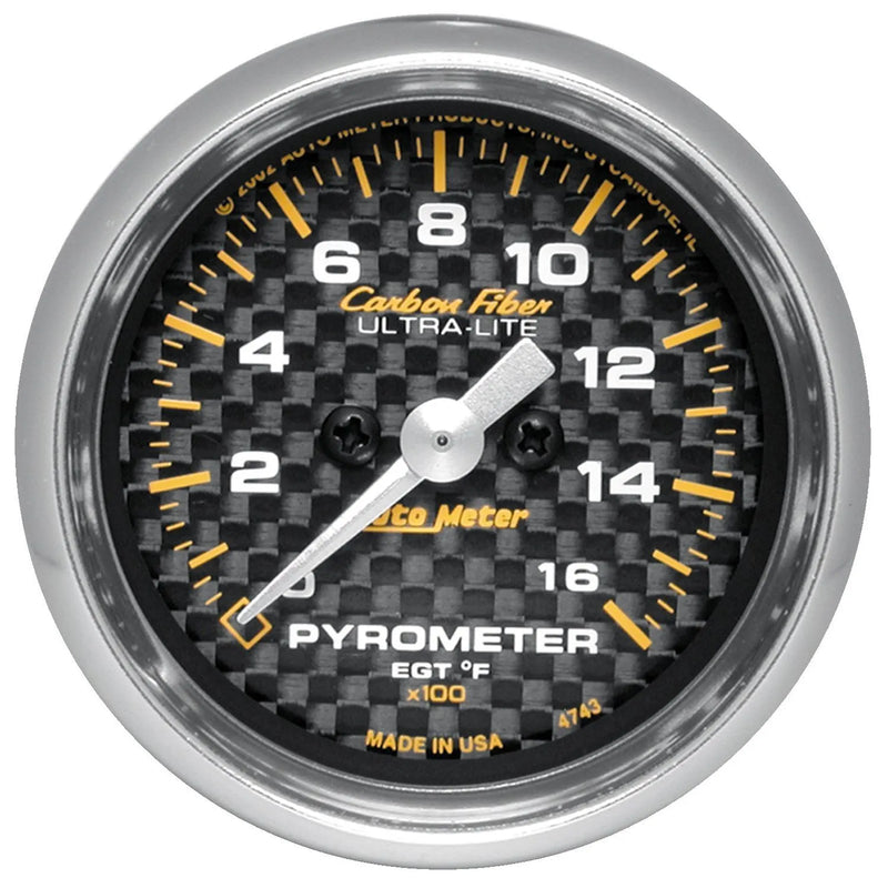 Autometer 2-1/16" Pyrometer 0-1600 °F Stepper Motor Carbon Fiber