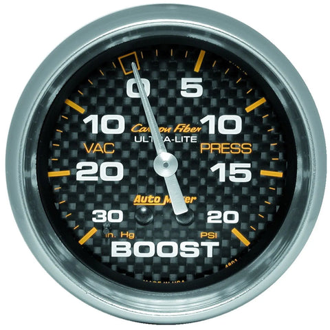 Autometer 2-5/8" Boost/Vacuum 30 In HG/20 PSI Mechanical Carbon Fiber