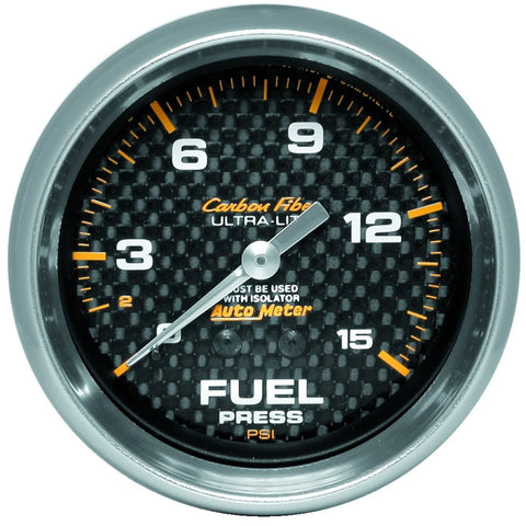 Autometer 2-5/8" Fuel Pressure 0-15 PSI Mechanical Carbon Fiber