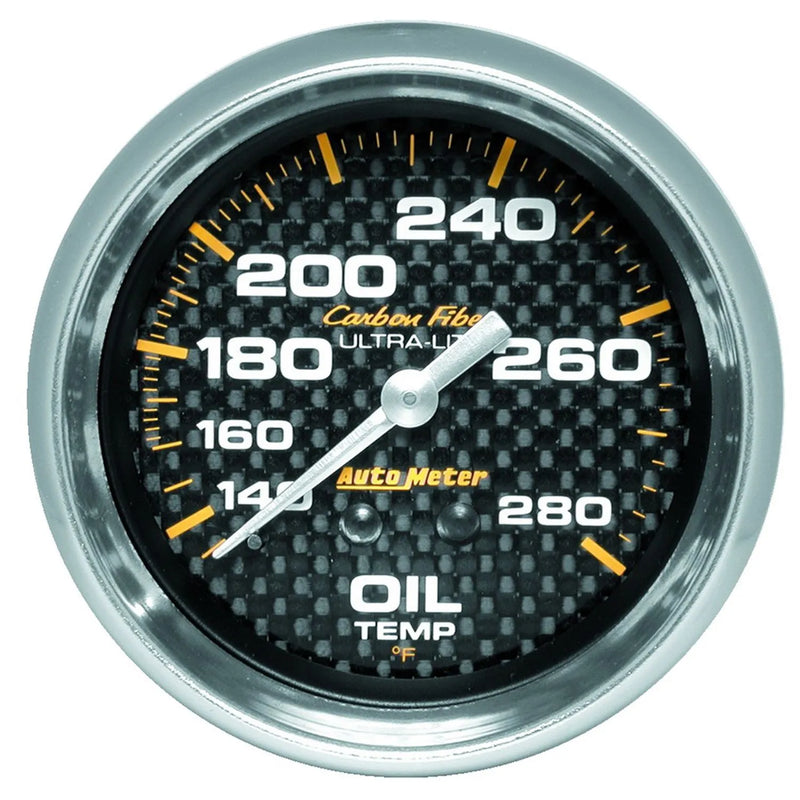 Autometer 2-5/8" Oil Temperature 140-280 °F 6 Ft. Mechanical Carbon Fiber