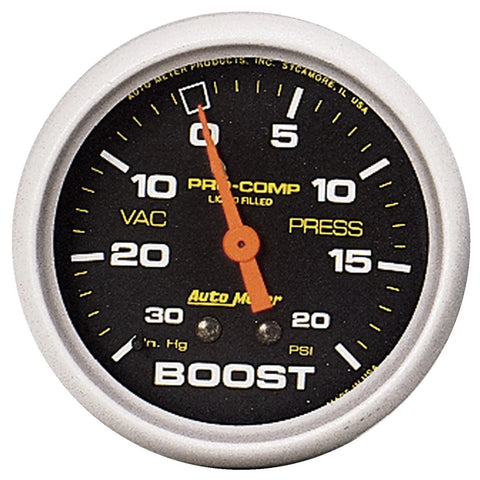 Autometer 2-5/8" Boost/Vacuum 30 In HG/20 PSI Mechanical Liquid Filled Pro-Comp